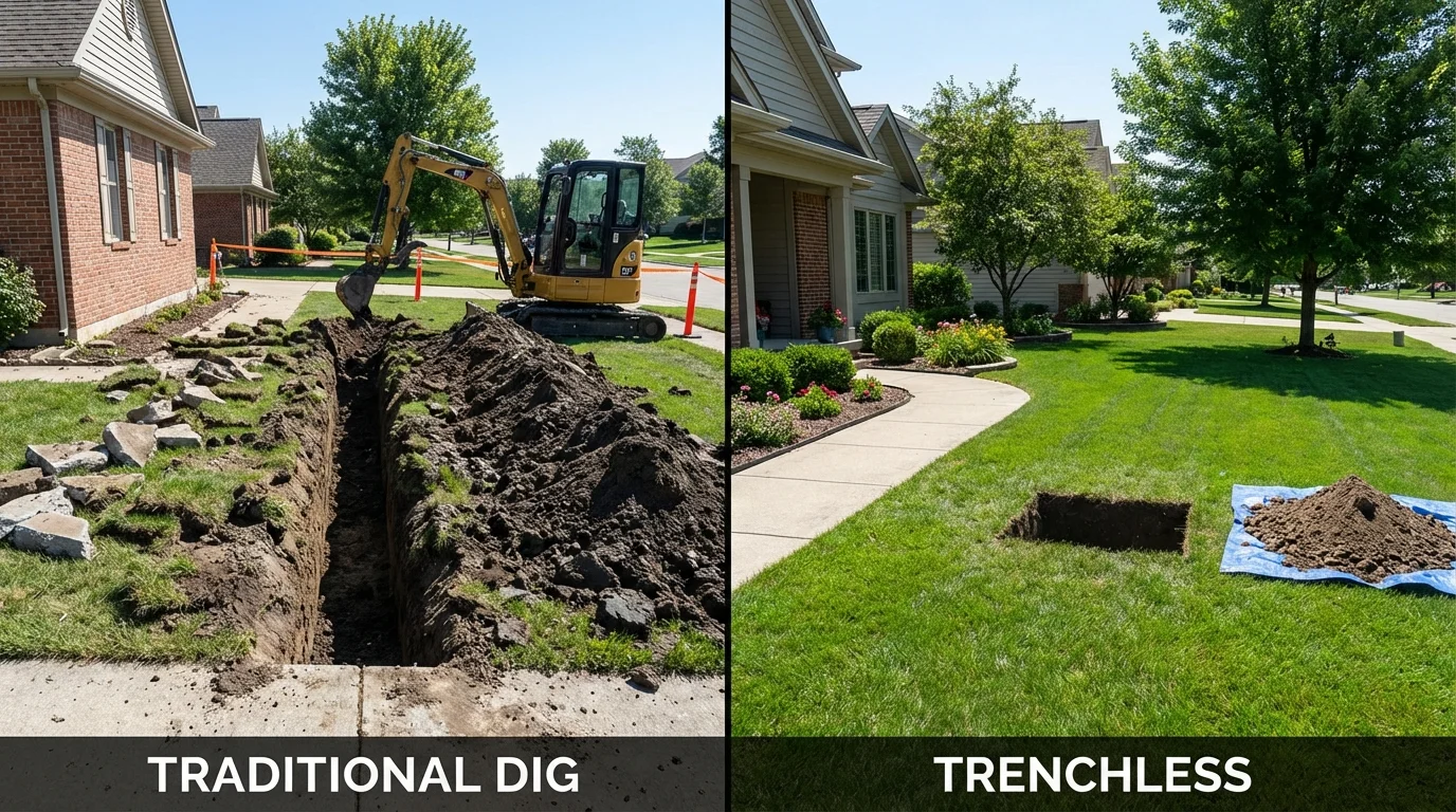 Trenchless sewer repair with minimal yard damage versus traditional excavation in Greenbrier, AR